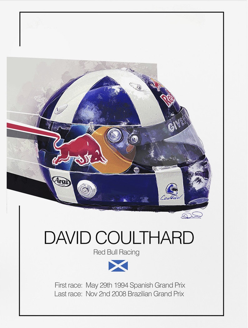 David Coulthard Sebastian Vettel 2011 Signed limited-edition F1 helmet prints – A3 satin finish artworks